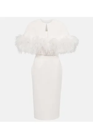 Safiyaa Bridal feather-trimmed crÃªpe midi dress
