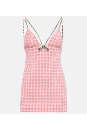 AREA Checked crystal-trimmed wool-blend minidress