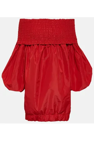 Patou Smocked off-shoulder crÃªpe minidress