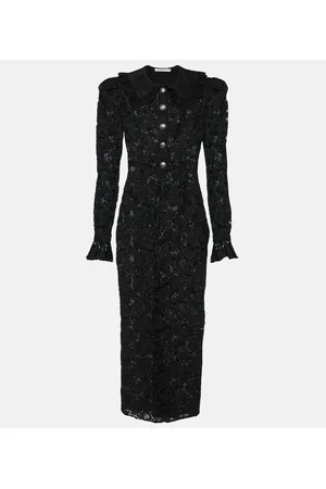Alessandra Rich Puff-sleeve cotton blend lace midi dress