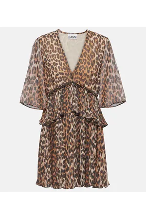 Ganni Leopard-print georgette minidress