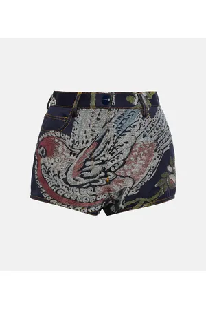 Etro Embroidered high-rise denim shorts