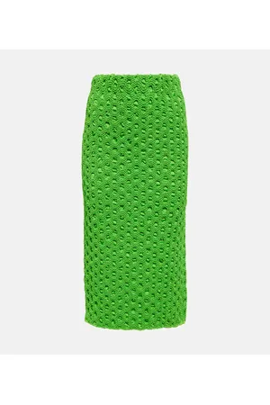 Ganni Smocked satin midi skirt