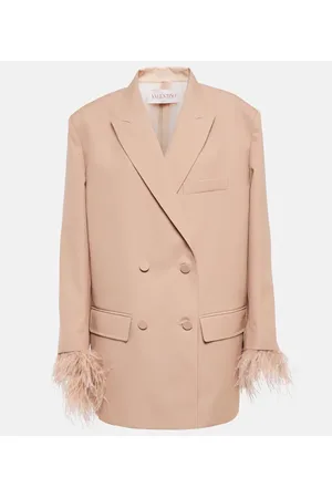 VALENTINO Feather-trimmed double-breasted blazer