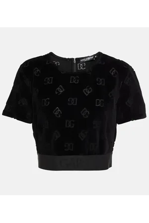 Dolce & Gabbana Logo cotton velvet crop top