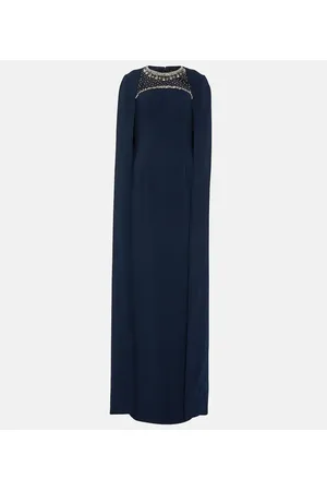 Jenny Packham Embellished cape crÃªpe gown