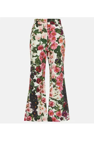 Oscar de la Renta Floral cropped cotton-blend flared pants