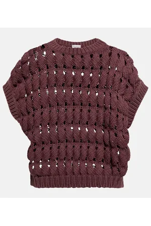 Brunello Cucinelli Open-work cotton-blend top