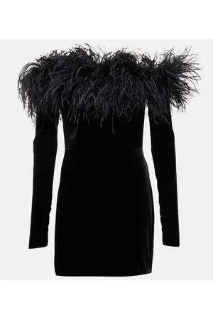 Alessandra Rich Feather-trimmed velvet minidress
