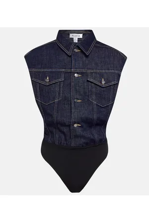 Alaïa AlaÃ¯a Denim cotton-blend bodysuit