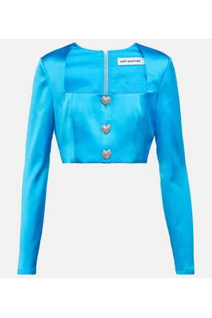 Self-Portrait Crystal-embellished satin crop top