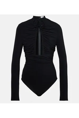 MAGDA BUTRYM Floral-appliquÃ© ruched cutout bodysuit