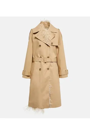 VALENTINO Feather-trimmed cotton canvas trench coat