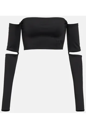 Maison Margiela Jersey crop top with cutout sleeves