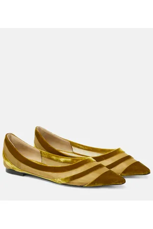 Jimmy Choo Love velvet-trimmed ballet flats