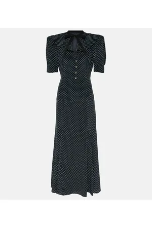 Alessandra Rich Polka-dot puff-sleeve silk midi dress