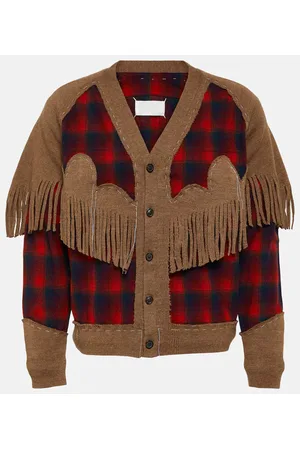 Maison Margiela Fringed checked wool cardigan