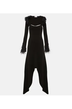 The Attico Feather-trimmed jersey midi dress