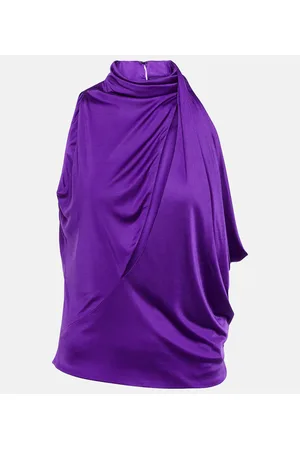 VERSACE Cutout turtleneck satin top