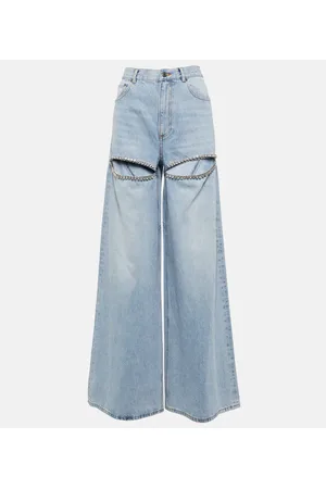 AREA Cutout embellished high-rise wide-leg jeans