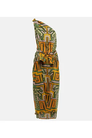 JOHANNA ORTIZ Printed one-shoulder cotton midi dress