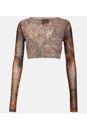 Jean Paul Gaultier X KNWLS printed mesh crop top