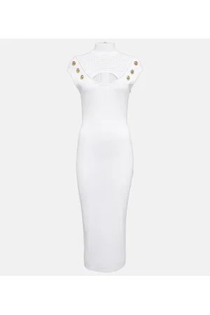 Balmain Mesh-trimmed midi dress
