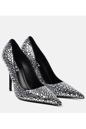 VERSACE Crystal-embellished leather pumps