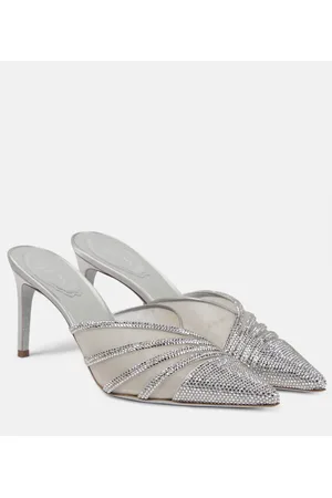 RENE CAOVILLA Bridal embellished satin and mesh mules