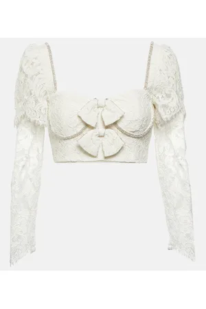 Self-Portrait Embellished corded lace crop top