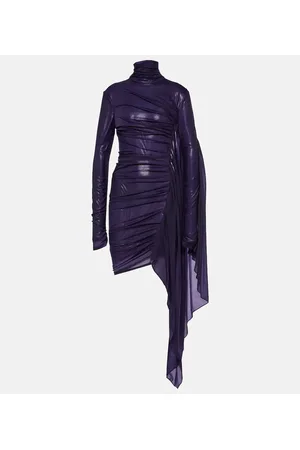 MUGLER Asymmetric draped chiffon minidress