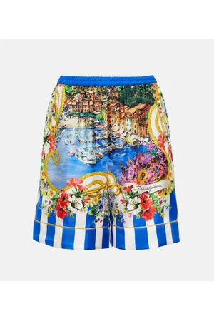 Dolce & Gabbana Portofino high-rise printed silk shorts