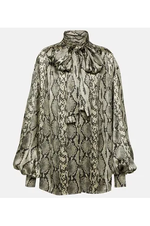Balmain Snake-print tie-detail silk blouse