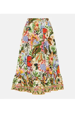 Etro High-rise floral cotton midi skirt