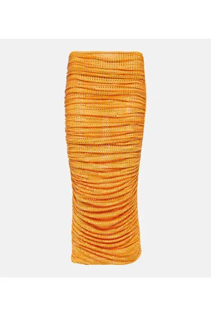 Self-Portrait Embellished ruched midi skirt