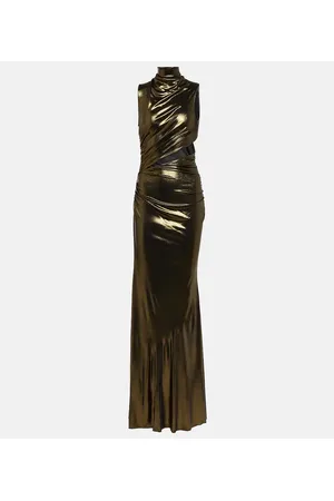 BLUMARINE Cutout ruched metallic gown