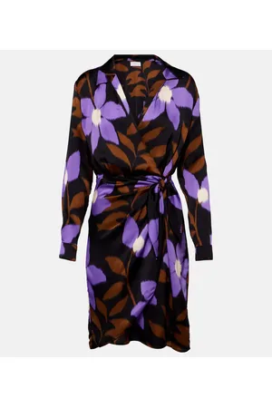 Velvet Printed satin wrap dress