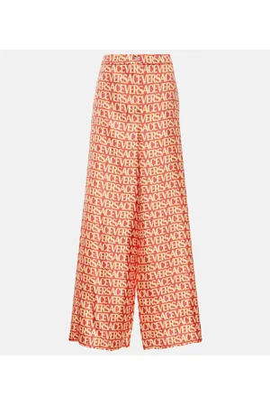 VERSACE Logo wide-leg silk pants