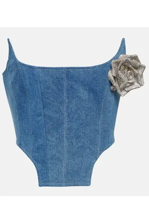 GIUSEPPE DI MORABITO Floral-appliquÃ© denim bustier
