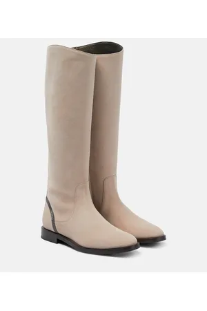 Brunello Cucinelli Embellished suede knee-high boots