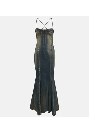 BLUMARINE Embellished denim gown