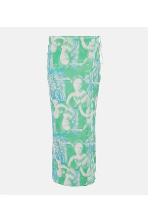 ROTATE Printed mesh wrap skirt