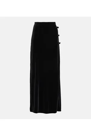 Ganni Bow-detail velvet jersey maxi skirt