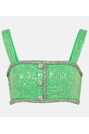 Self-Portrait Embellished sequined bouclÃ© crop top