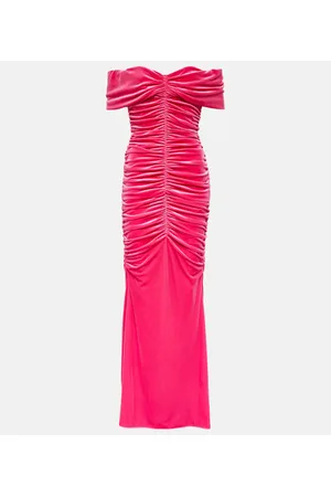 MONIQUE LHUILLIER Ruched off-shoulder velvet gown