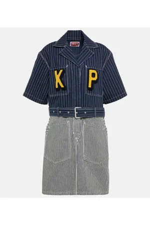 Kenzo Belted striped denim minidress
