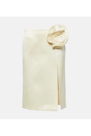 MAGDA BUTRYM Floral-appliquÃ© silk and wool skirt