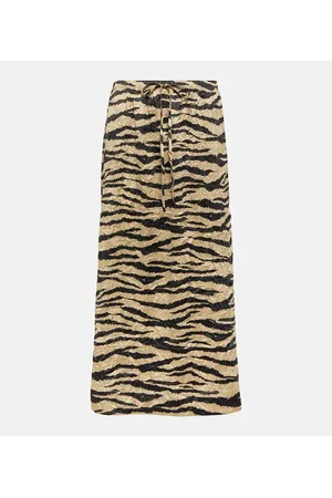 Ganni Printed satin midi skirt