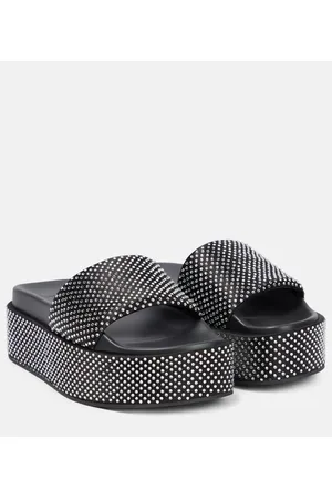 VERSACE Embellished satin platform slides