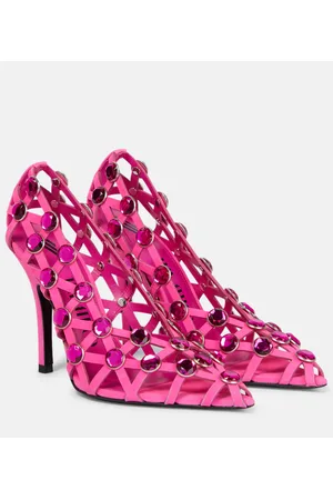 The Attico Grid crystal-embellished suede pumps